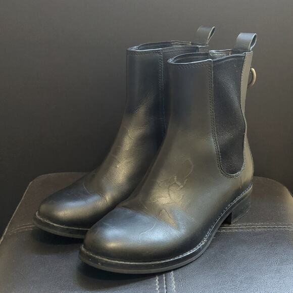 Cole Haan Waterproof Black Leather Pull On Nike Air Chelsea Boots Size 5 - Picture 1 of 6